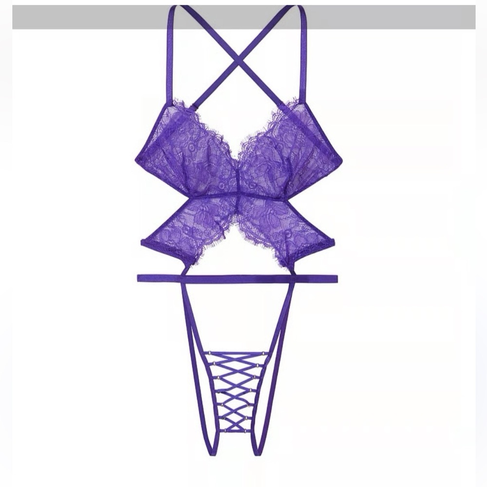 Victoria's Secret  Lace Teddy V String Bodysuit Purple